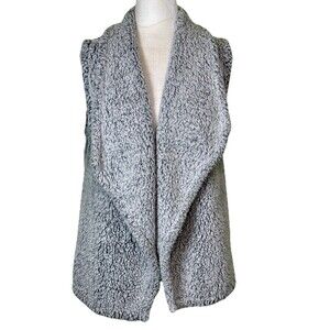 Eddie Bauer Women's Gray Sherpa Fuzzy Vest Open Front Teddy Fleece Cozy Soft Med